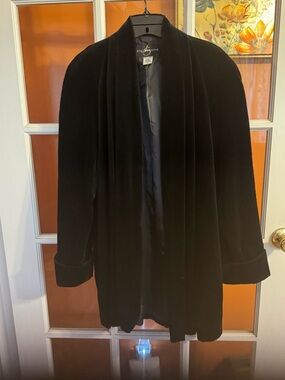 JS Collections Black Velvet Open-Front Cape Blazer